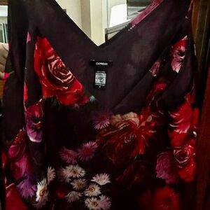 Express Black Floral V-Neck Cami